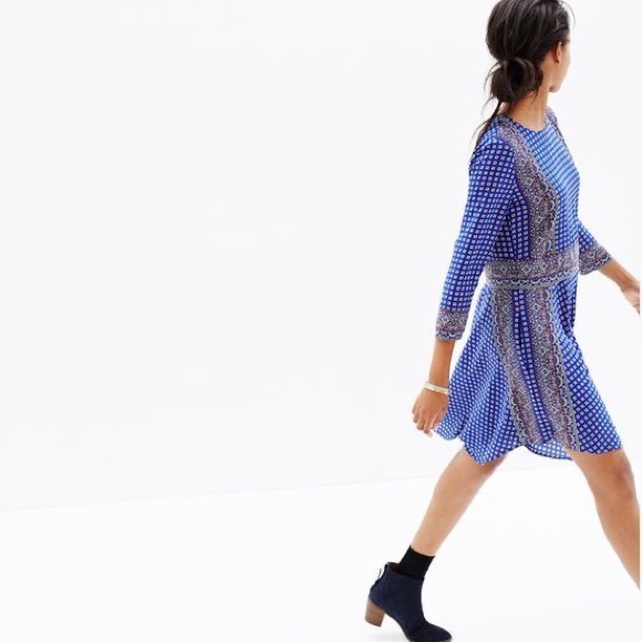 Madewell blue silk tee dress in ascot grid - Picture 3 of 8